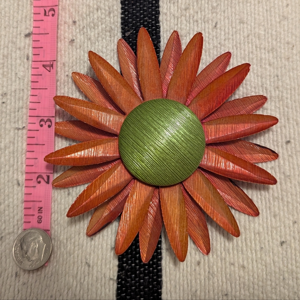 Vintage Orange and Green Flower Brooch